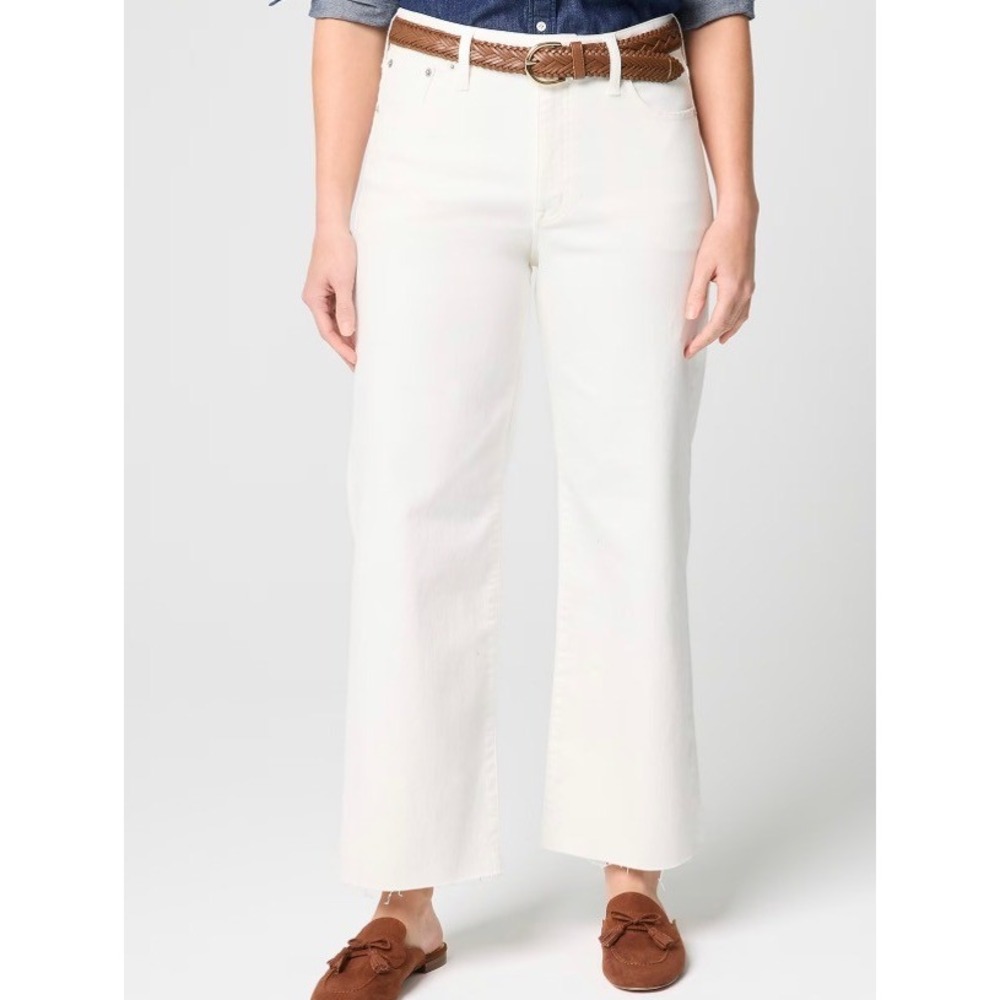 J.Crew Factory Women's Curvy Wide-Leg Crop Jeans White Stretch 30 P Petite New